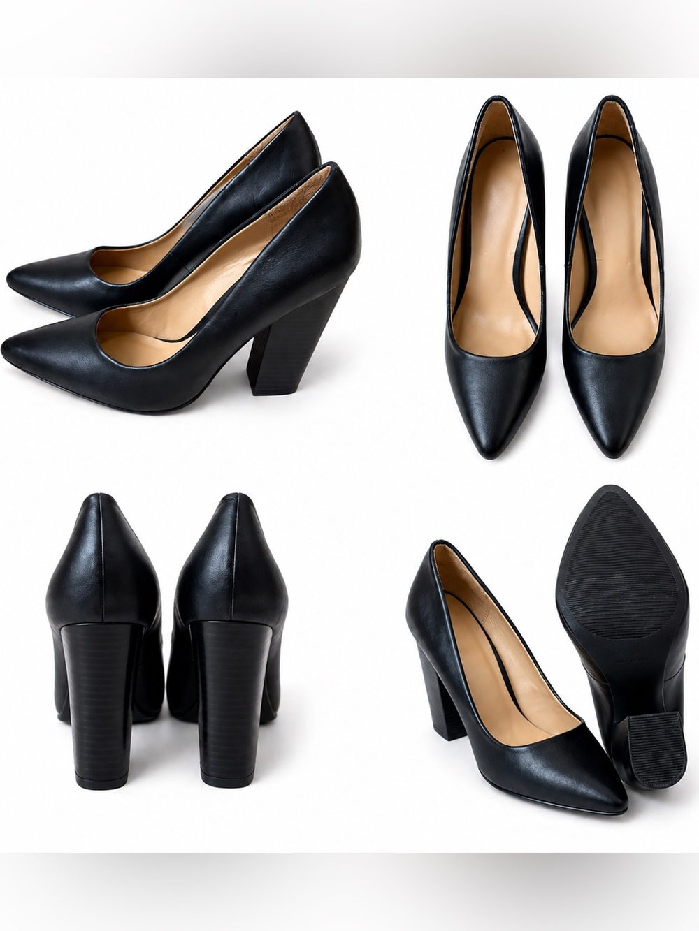 👠 Call It Spring Black Pointed Toe Block Heel Pumps